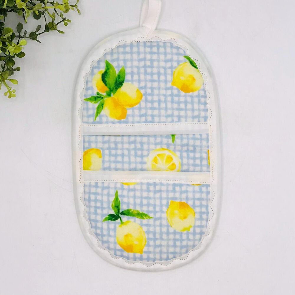 Lemon & Blue Gingham Finger Hotpad Potholder, Cottage Core Fruit